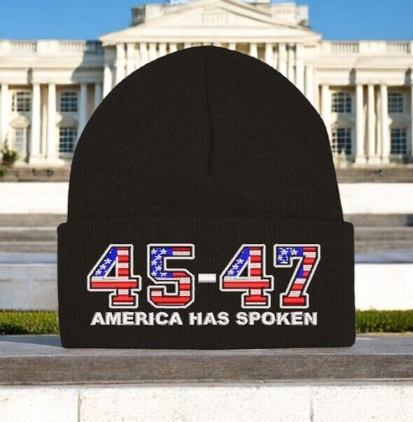 Trump 2024 Hat 45-47 America Has Spoken Black Winter Hat - Black Cuff Beanie