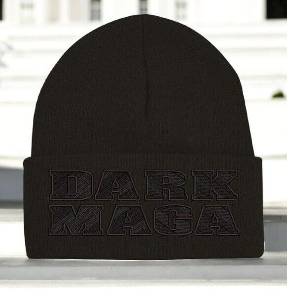 Trump 2024 DARK MAGA CHEVRON STYLE BLACKOUT Black Winter Hat - Black Cuff Beanie