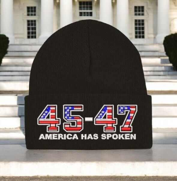 Trump 2024 Hat 45-47 America Has Spoken Black Winter Hat - Black Cuff Beanie