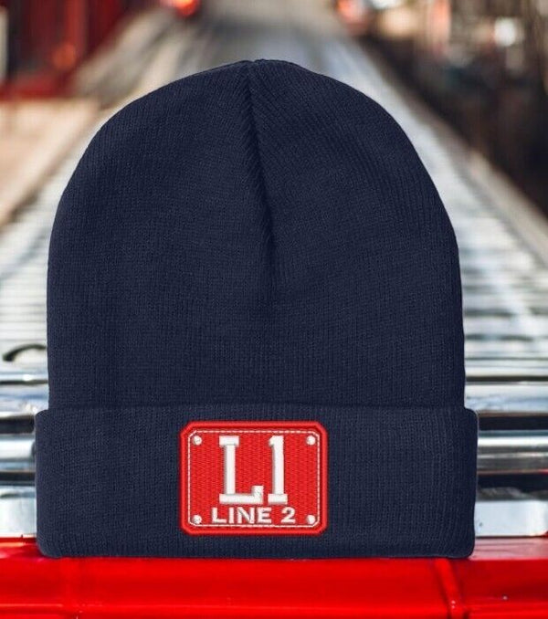 Firefighter Winter Hat - Customizable "L1 CUSTOM  BADGE" Navy Cuff Winter Hat