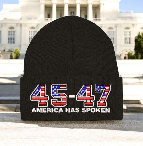 Trump 2024 Hat 45-47 America Has Spoken Black Winter Hat - Black Cuff Beanie