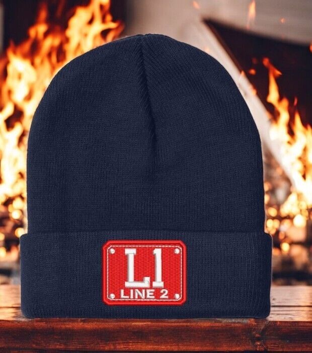 Firefighter Winter Hat - Customizable "L1 CUSTOM  BADGE" Navy Cuff Winter Hat