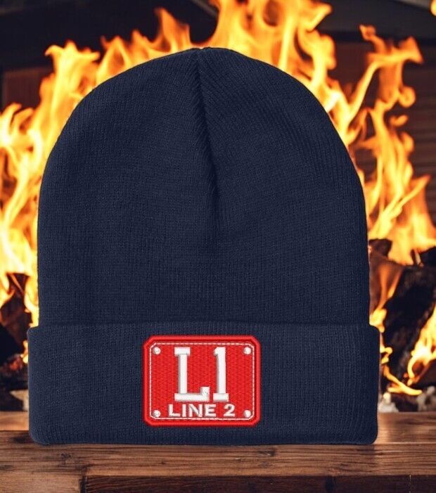 Firefighter Winter Hat - Customizable "L1 CUSTOM  BADGE" Navy Cuff Winter Hat