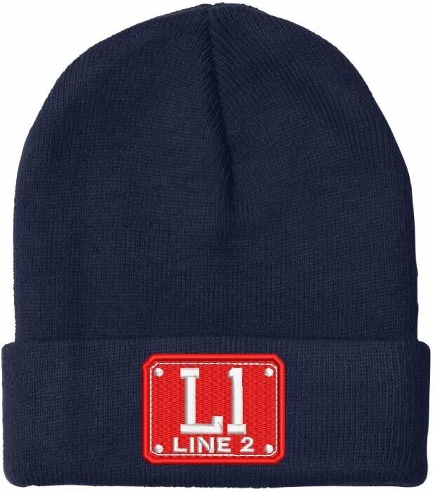 Firefighter Winter Hat - Customizable "L1 CUSTOM  BADGE" Navy Cuff Winter Hat