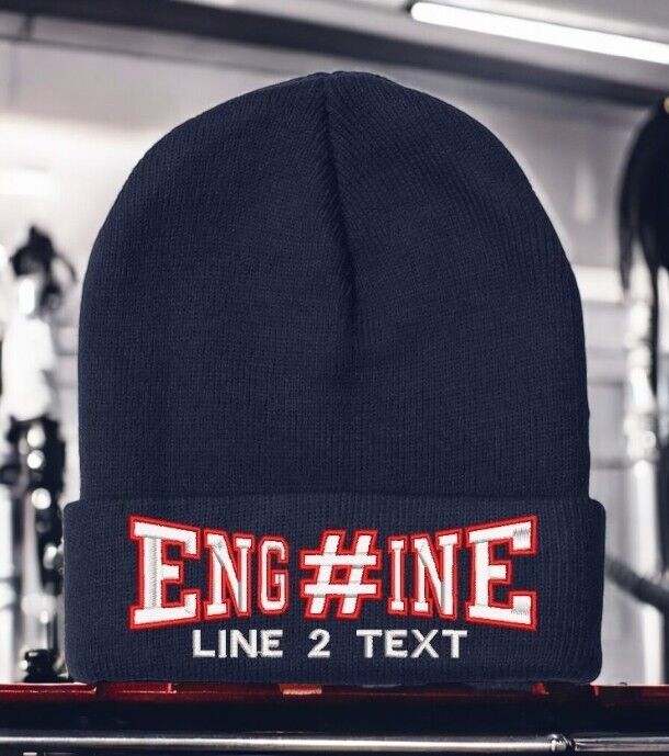 Firefighter Winter Hat Customizable "ENGINE 38 STYLE" Navy Blue Cuff Winter Hat