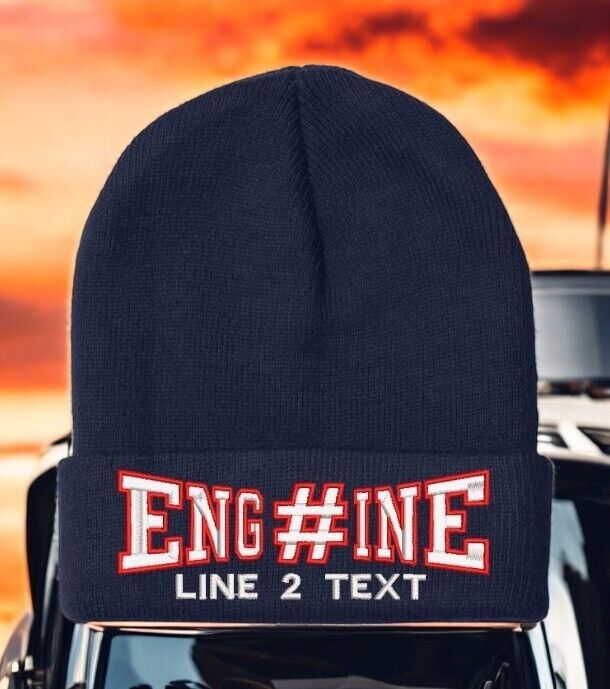 Firefighter Winter Hat Customizable "ENGINE 38 STYLE" Navy Blue Cuff Winter Hat