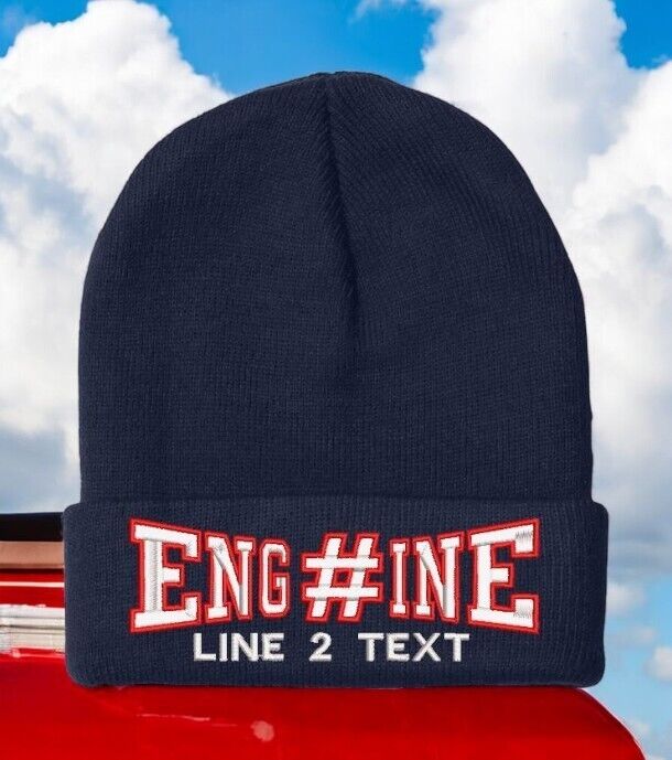 Firefighter Winter Hat Customizable "ENGINE 38 STYLE" Navy Blue Cuff Winter Hat