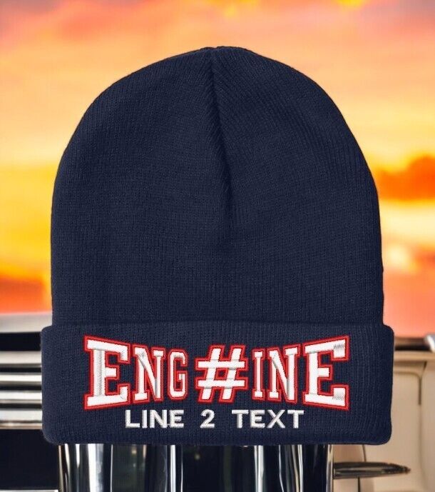 Firefighter Winter Hat Customizable "ENGINE 38 STYLE" Navy Blue Cuff Winter Hat