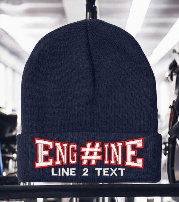 Firefighter Winter Hat Customizable "ENGINE 38 STYLE" Navy Blue Cuff Winter Hat