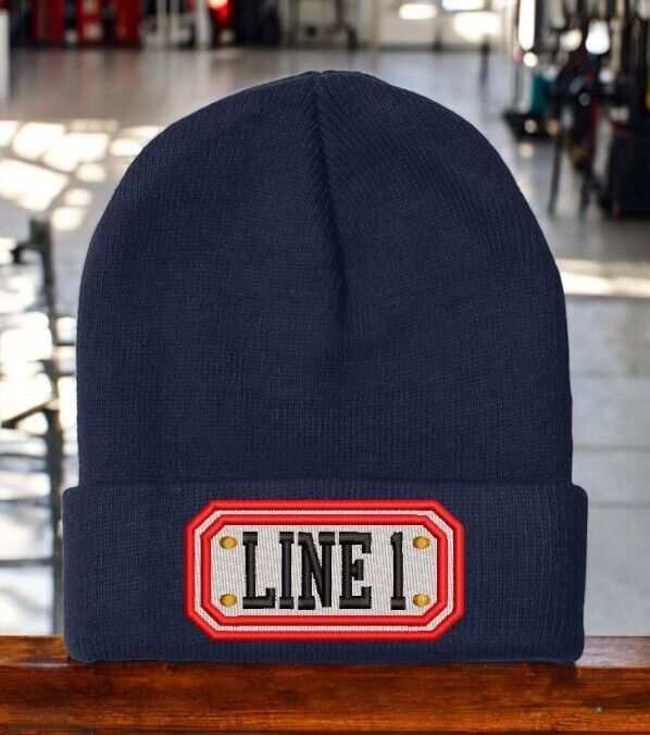 Firefighter Winter Hat - Customizable "LONG BADGE STYLE" Navy Cuff Winter Hat