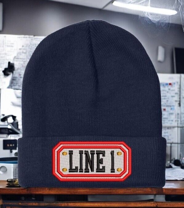 Firefighter Winter Hat - Customizable "LONG BADGE STYLE" Navy Cuff Winter Hat