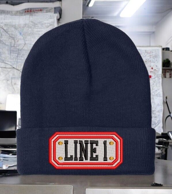 Firefighter Winter Hat - Customizable "LONG BADGE STYLE" Navy Cuff Winter Hat