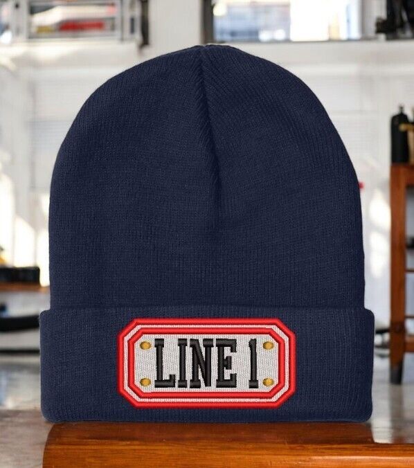 Firefighter Winter Hat - Customizable "LONG BADGE STYLE" Navy Cuff Winter Hat