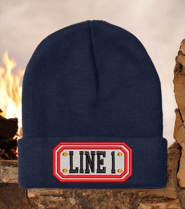 Firefighter Winter Hat - Customizable "LONG BADGE STYLE" Navy Cuff Winter Hat