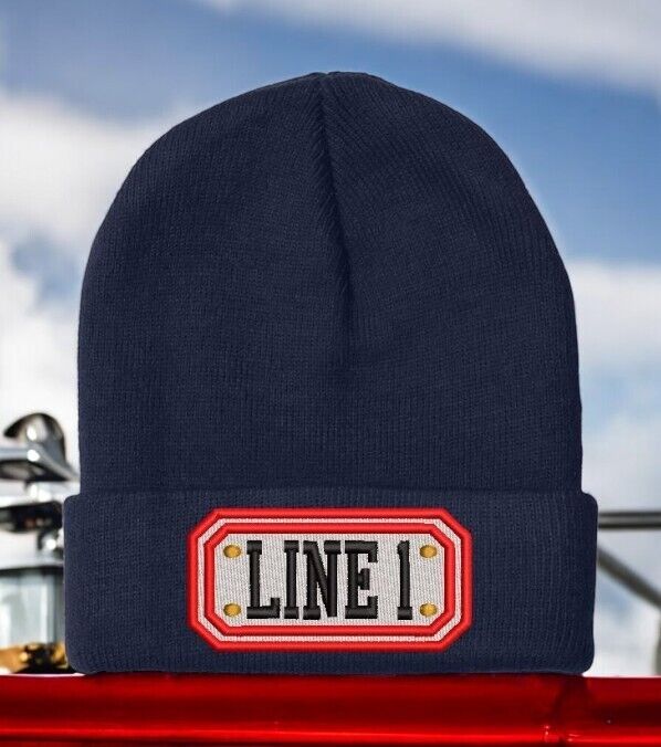 Firefighter Winter Hat - Customizable "LONG BADGE STYLE" Navy Cuff Winter Hat