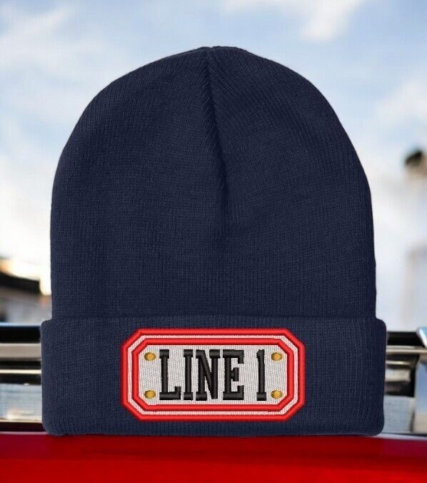 Firefighter Winter Hat - Customizable "LONG BADGE STYLE" Navy Cuff Winter Hat