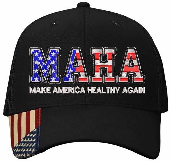 Make America Healthy Again MAHA BLACK Hat - Embroidered USA MAHA Adj. Mesh Back