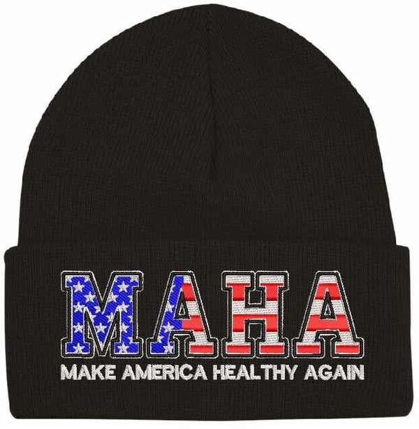 Make America Healthy Again MAHA Hat - Embroidered USA MAHA WINTER HAT Navy/Black