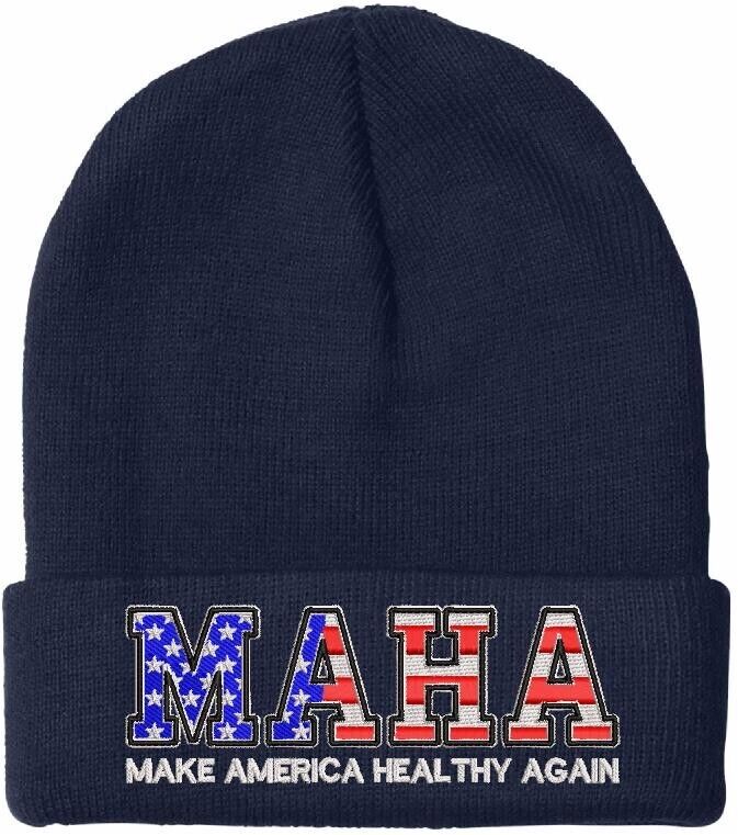 Make America Healthy Again MAHA Hat - Embroidered USA MAHA WINTER HAT Navy/Black