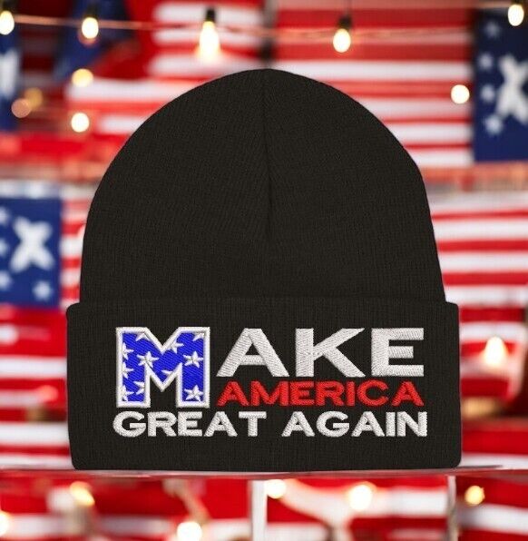 Trump Hat - Make America Great Again Winter Black Flip Cuff Beanie Winter Hat