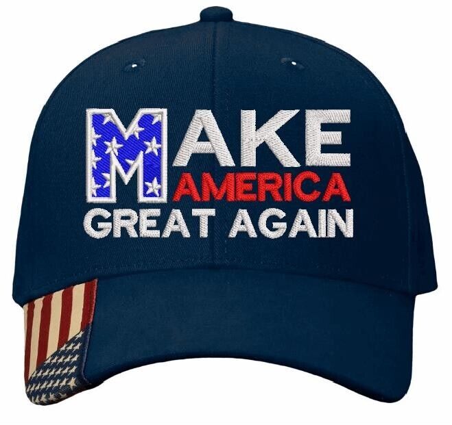 Trump Hat - Make America Great Again Adjustable Navy USA300 Flag Brim SALE SALE!