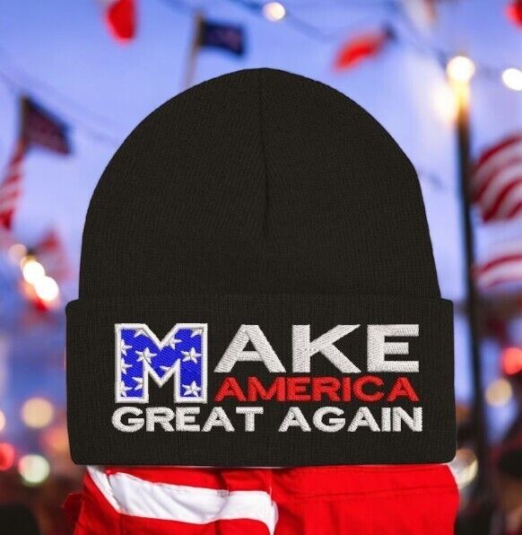 Trump Hat - Make America Great Again Winter Black Flip Cuff Beanie Winter Hat