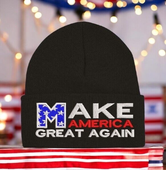 Trump Hat - Make America Great Again Winter Black Flip Cuff Beanie Winter Hat