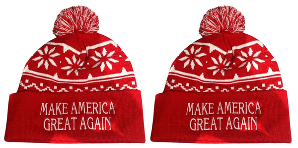 Make America Great Again Trump 2024 Winter Hat with RED Pom Pom (SET OF 2 HAT)