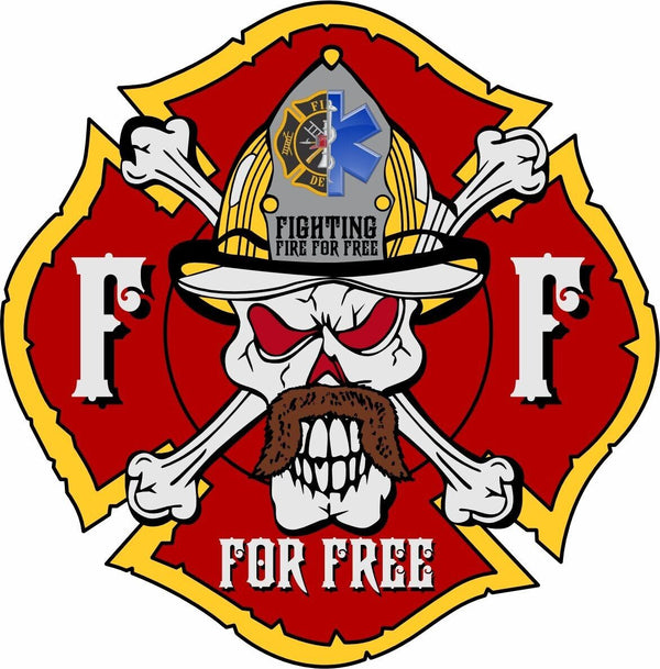 Firefighter Sticker - Fighting Fire For Free Maltese Cross Decal Volunteer Fire