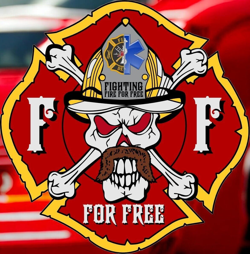 Firefighter Sticker - Fighting Fire For Free Maltese Cross Decal Volunteer Fire