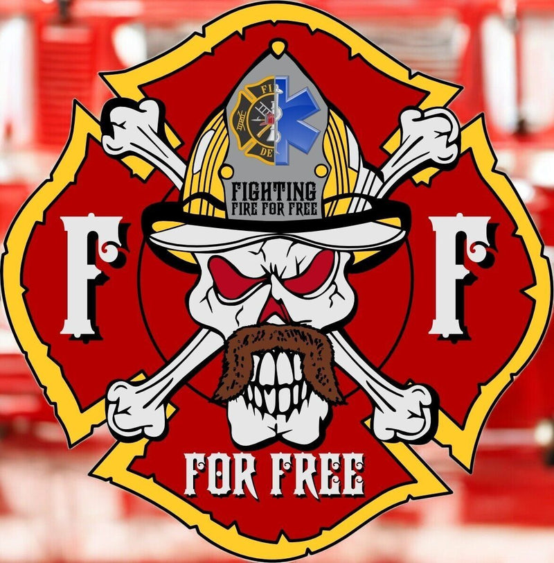 Firefighter Sticker - Fighting Fire For Free Maltese Cross Decal Volunteer Fire