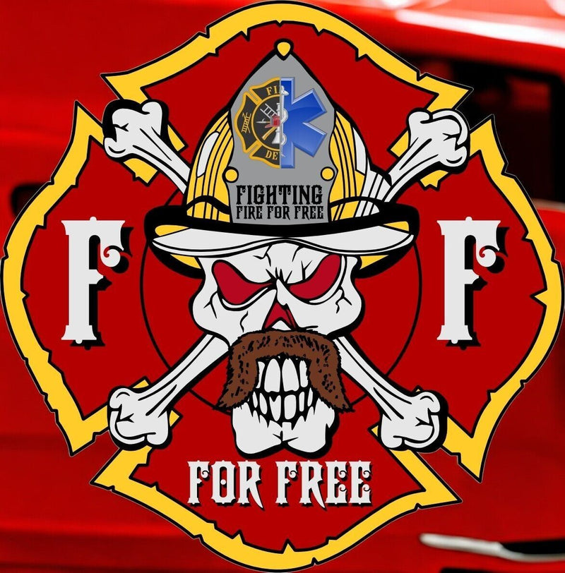 Firefighter Sticker - Fighting Fire For Free Maltese Cross Decal Volunteer Fire