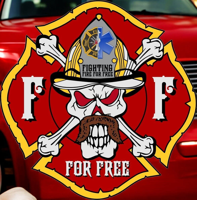 Firefighter Sticker - Fighting Fire For Free Maltese Cross Decal Volunteer Fire