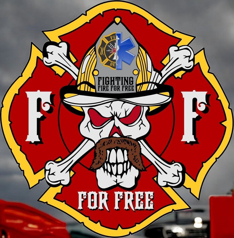 Firefighter Sticker - Fighting Fire For Free Maltese Cross Decal Volunteer Fire