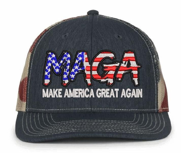 Trump Hat Make America Great Again Script Style Old Glory USA Adjustable Hat