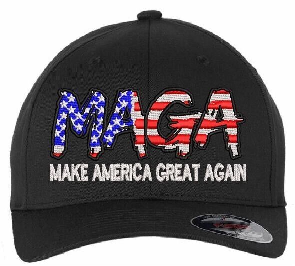 Trump Hat Make America Great Again Script Style Flex Fit BLACK Trump 2024 Hat