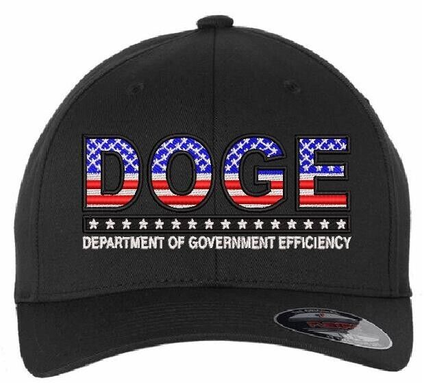 USA DOGE Hat Trump 2024 Elon Musk Efficiency Embroidered Flex Fit BLACK