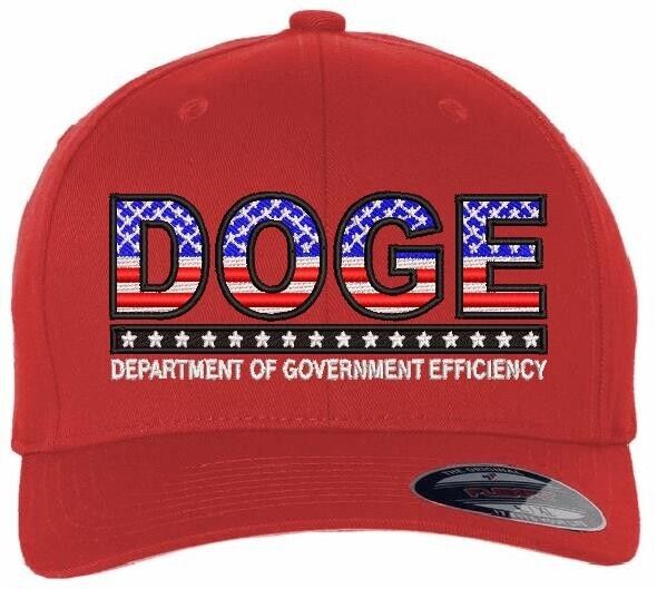 USA DOGE Embroidered Flex Fitted Hat with USA Flag on the back