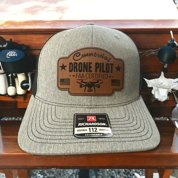 Drone Pilot FAA Certified Leather Badge Hat - Commerical Drone Pilot Adjustable