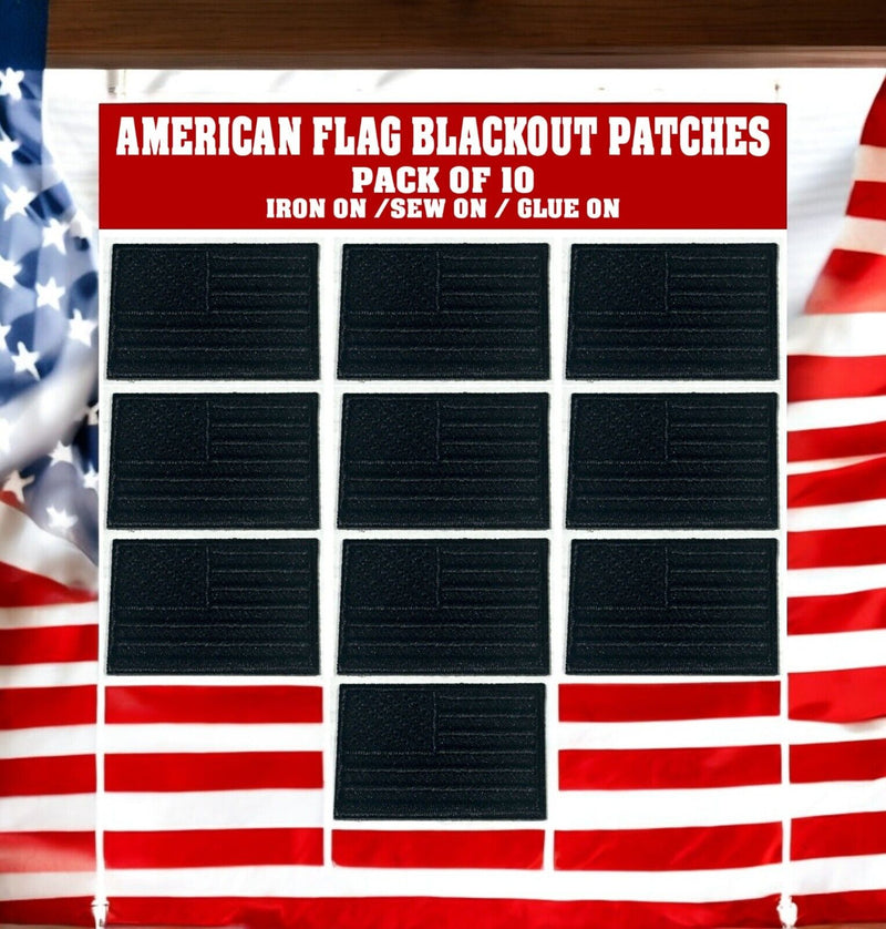 American Flag BLACK Patches (10-Pack) USA FLAG Embroidered Iron on Patch 1"x1.5"