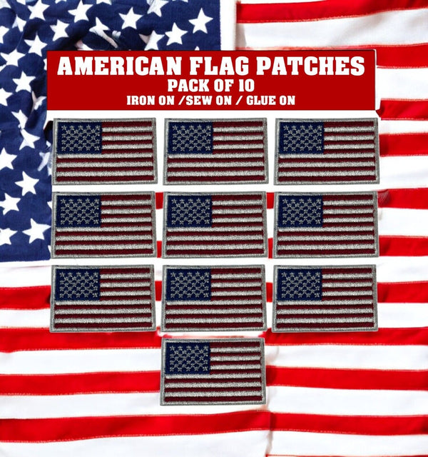 American Flag Patches (10-Pack) USA FLAG Embroidered Iron on Patch 1" x 1.5" USA