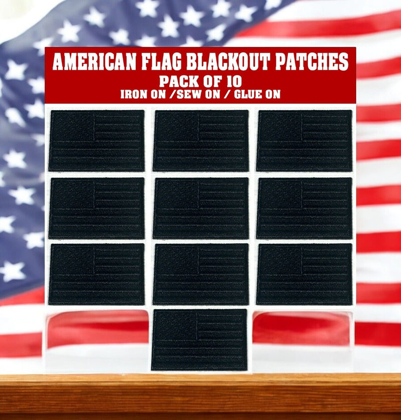 American Flag BLACK Patches (10-Pack) USA FLAG Embroidered Iron on Patch 1"x1.5"