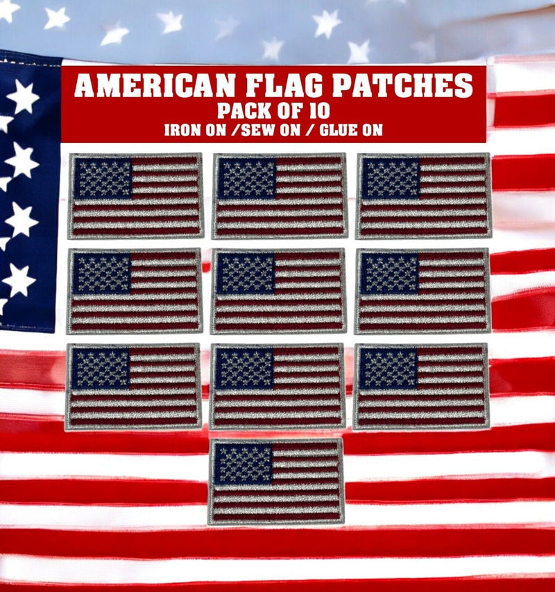 American Flag Patches (10-Pack) USA FLAG Embroidered Iron on Patch 1" x 1.5" USA