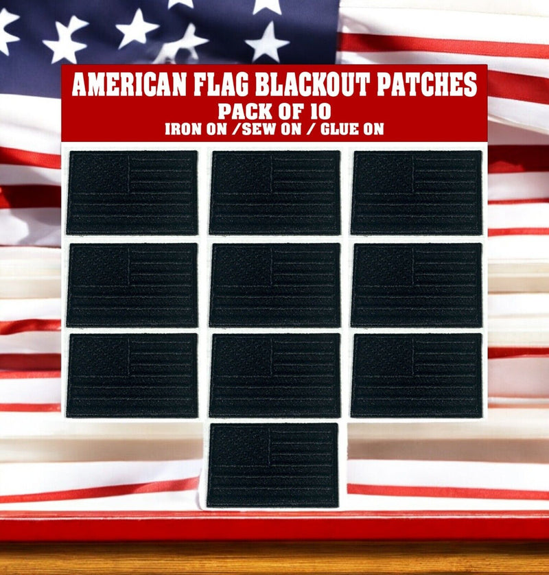 American Flag BLACK Patches (10-Pack) USA FLAG Embroidered Iron on Patch 1"x1.5"