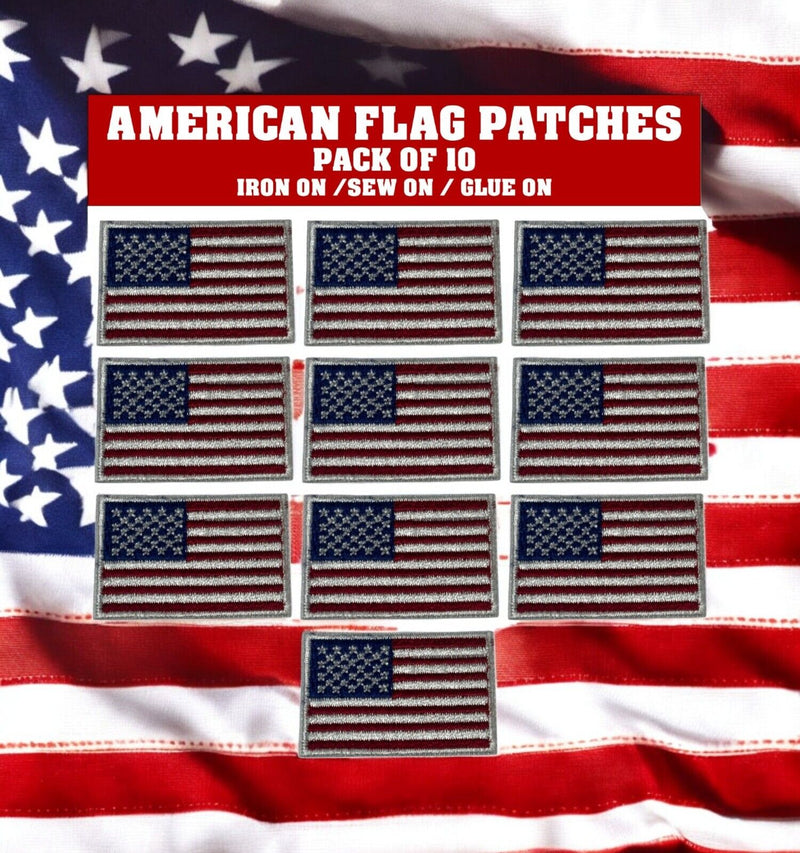 American Flag Patches (10-Pack) USA FLAG Embroidered Iron on Patch 1" x 1.5" USA