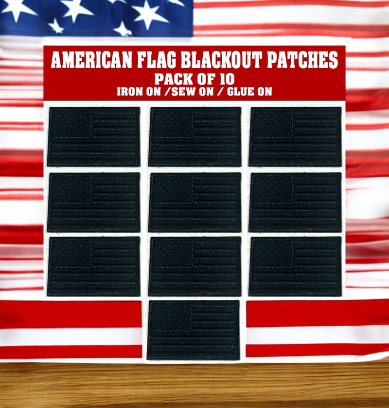 American Flag BLACK Patches (10-Pack) USA FLAG Embroidered Iron on Patch 1"x1.5"