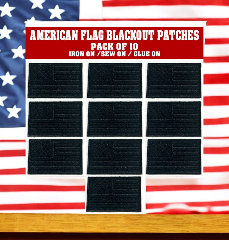 American Flag BLACK Patches (10-Pack) USA FLAG Embroidered Iron on Patch 1"x1.5"