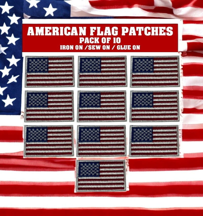 American Flag Patches (10-Pack) USA FLAG Embroidered Iron on Patch 1" x 1.5" USA