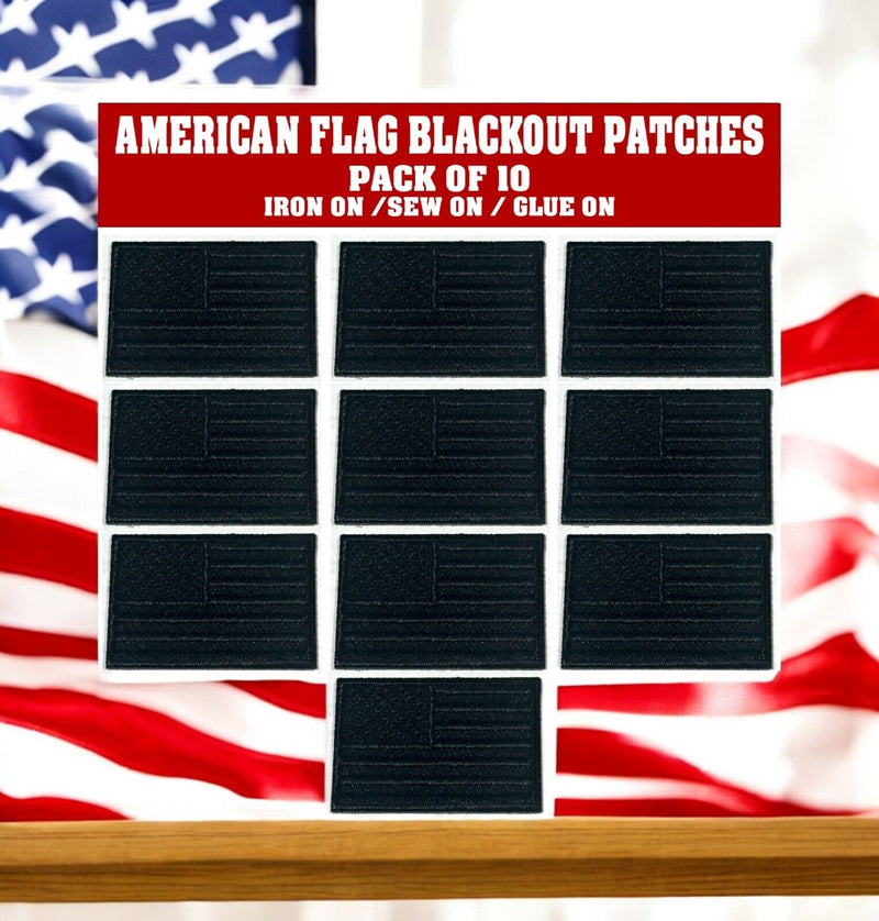 American Flag BLACK Patches (10-Pack) USA FLAG Embroidered Iron on Patch 1"x1.5"