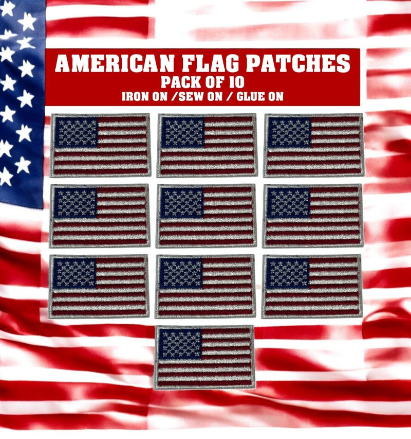 American Flag Patches (10-Pack) USA FLAG Embroidered Iron on Patch 1" x 1.5" USA